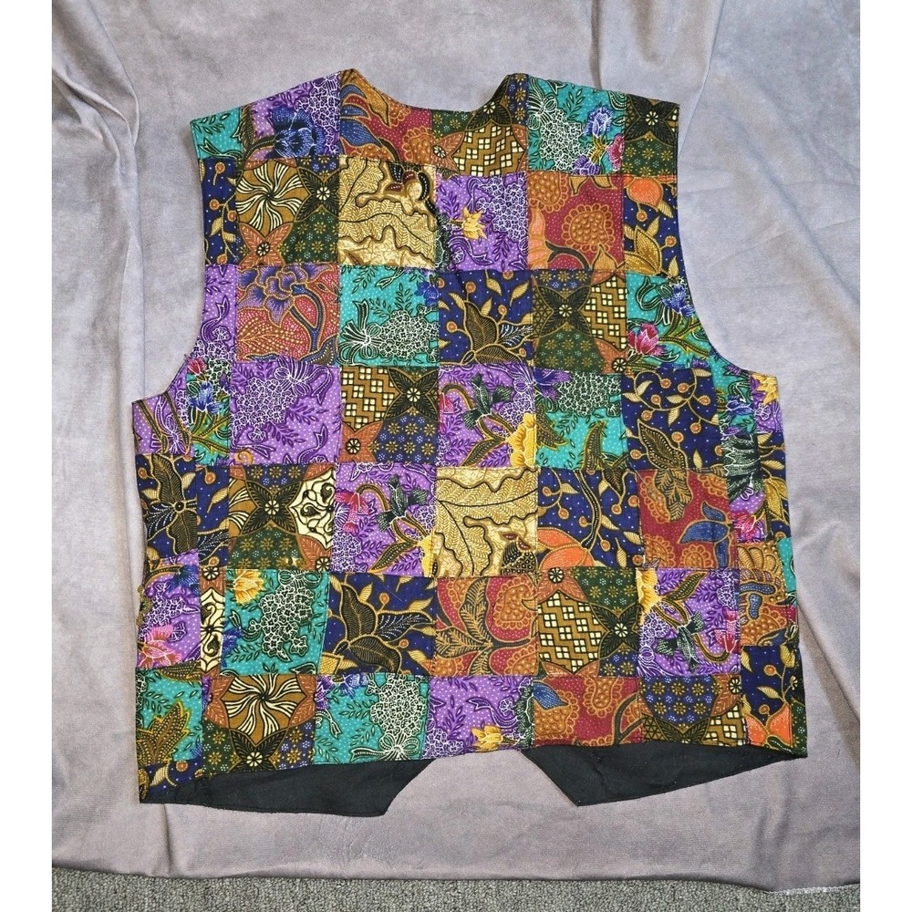 Vtg Effeci Patchwork Vest M 100% Cotton Floral Boho Art to Wear Size L Handmade? - Picture 7 of 14